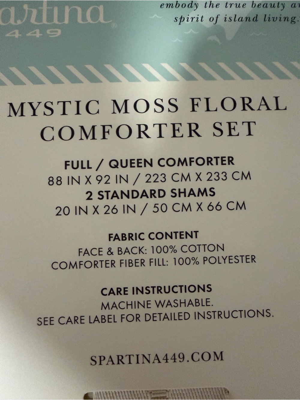 NWT Spartina 449 Mystic Moss Floral 3PC Cotton Sateen Comforter Set Full/Queen - Picture 10 of 10